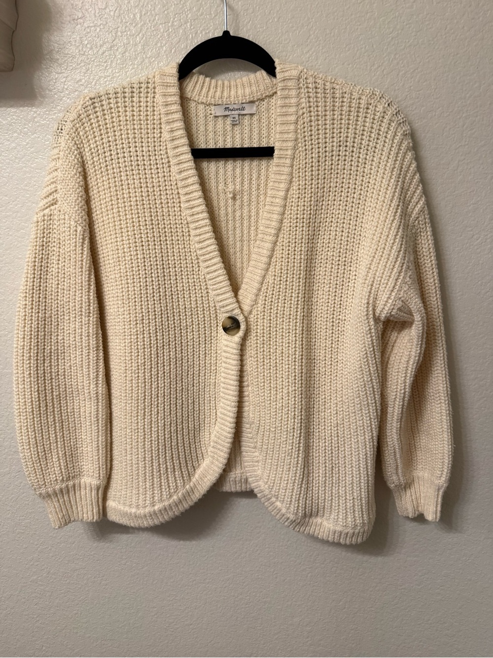 Madewell Ivory Ribbed V-Neck Button Cardigan